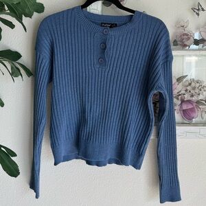 Simply Aster Blue Ribbed Henley Sweater Size Small